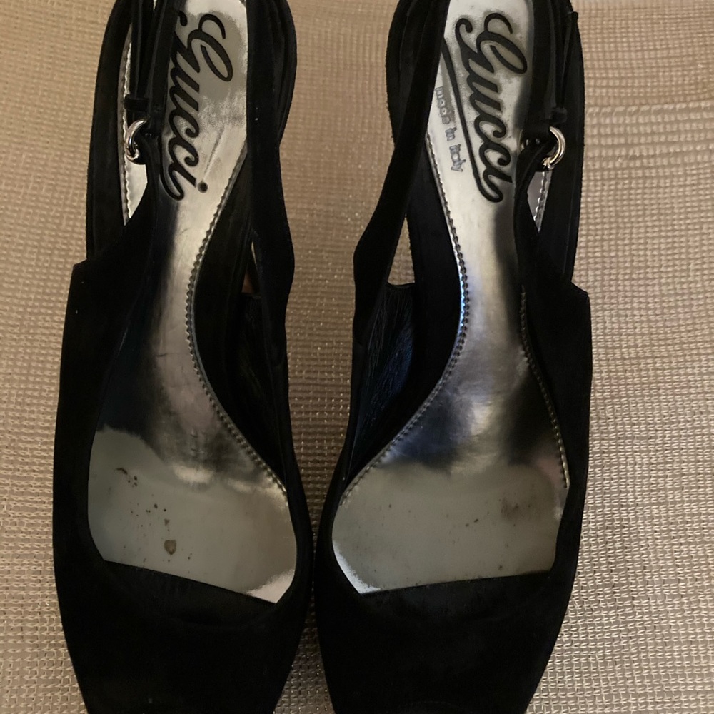Gucci Platform Black Suede Stilletto Heels European size 38.5, U.S. size 8.5.